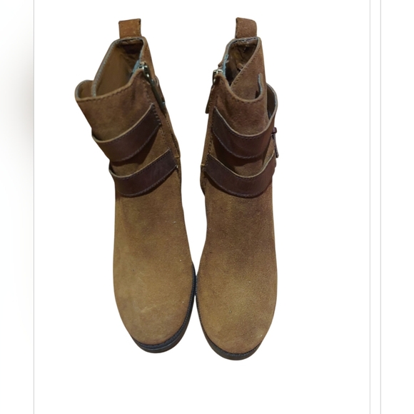 Lauren Ralph Lauren Cassy Suede Ankle Boots 7B Brown Tan Belted Booties Western - Picture 4 of 11